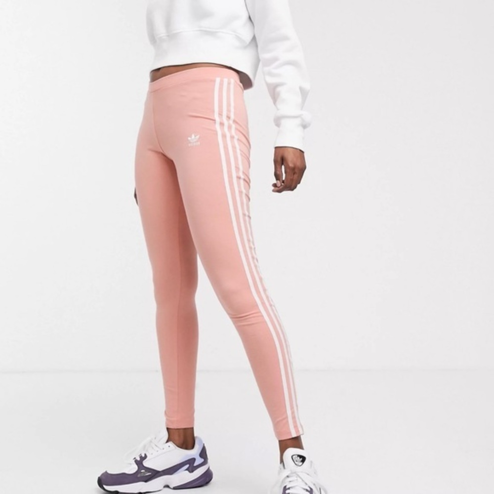 Adidas Originals 3 Strip embroidered Control Leggings Coral Pink Sz S